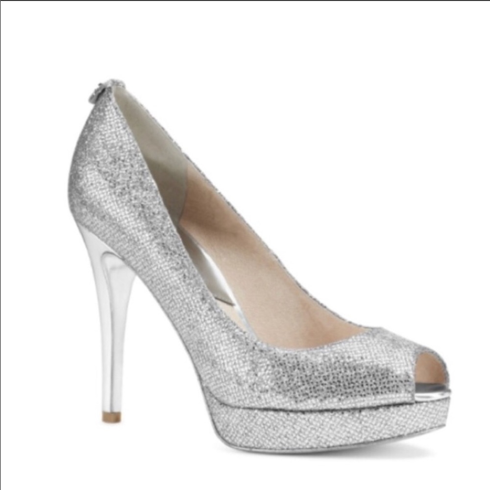 Michael kors York glitter platform silver pumps